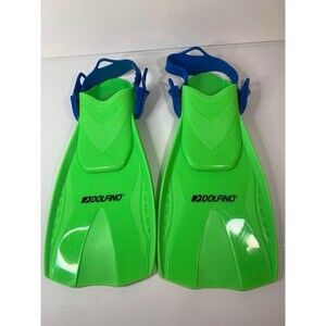 Dolfino Swim Fins L/XL Lime Green & Blue Adjustable Flippers + Mesh Bag -...
